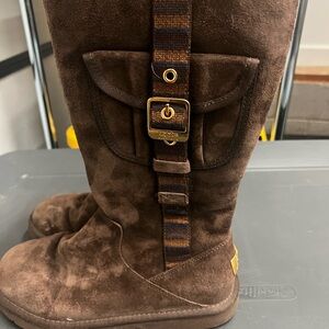 UGG Brown Suede Boots with Gold Buckle